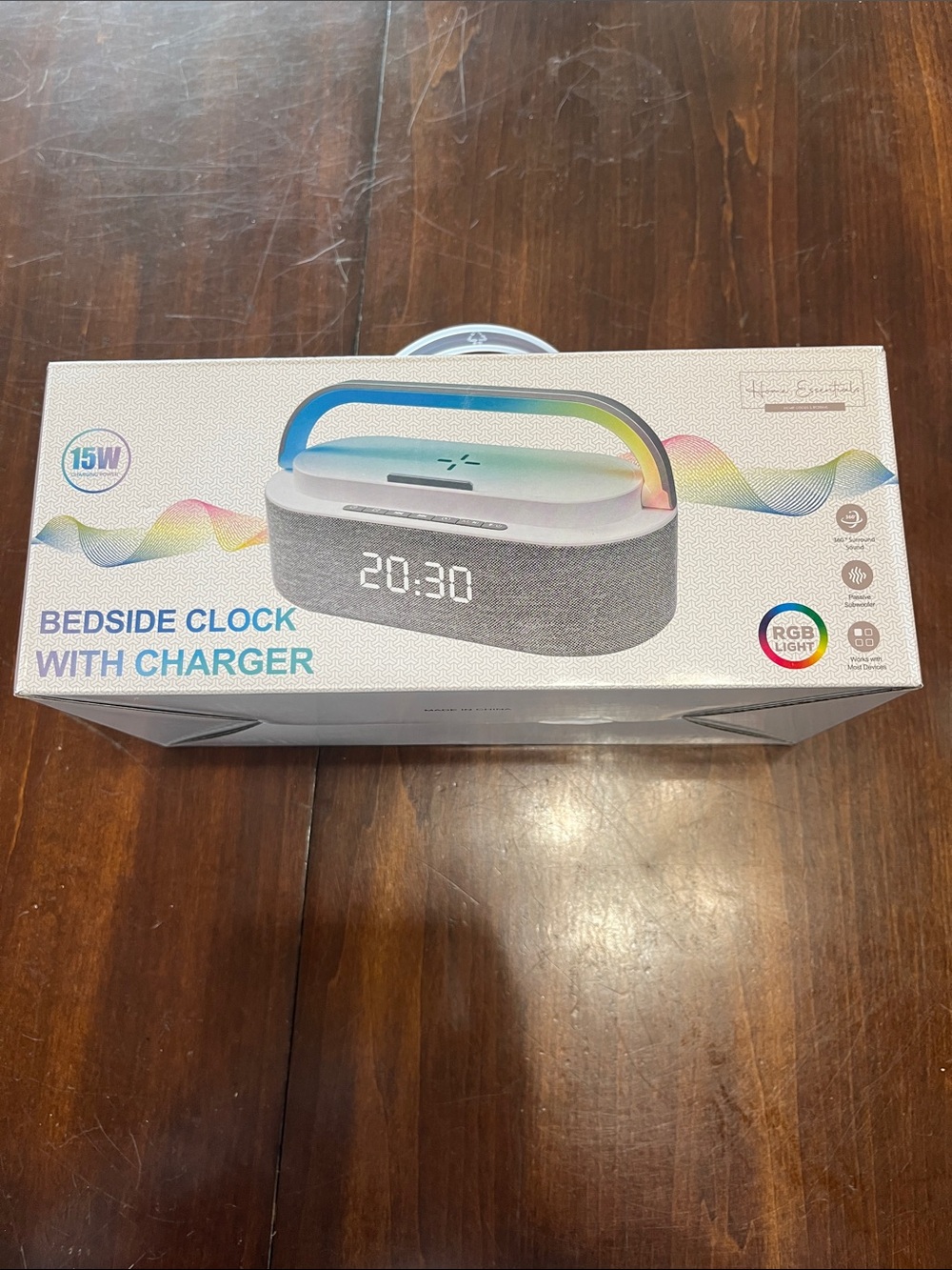 Bedside Clock with Charger - Gray LED Alarm Clock with RGB Light